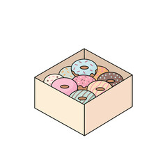 Colorful Outline Assorted Donut Box Full of Sweet Dessert Treat