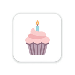 Flat Style Isolated Cupcake with Candle Celebration Sweet Food Icon