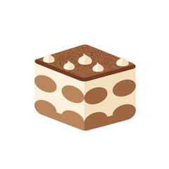 Isometric Tasty Tiramisu Cake Slice Creamy Dessert Food Illustration
