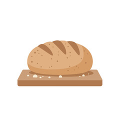 Flat Style Delicious Loaf of Bread on Wooden Board Illustration