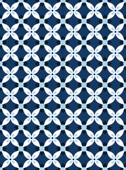 Seamless abstract geometric vector pattern. Repeating print with a blue and white motif design on a navy background. Apparel graphic artwork.