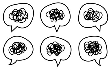 Tangled mind in hand-drawn speech bubble – Abstract doodle art representing confusion, emotion, and mental chaos