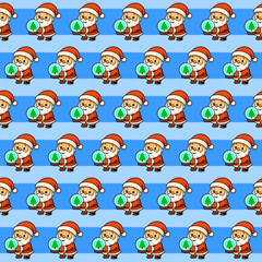 Cute cartoon christmas seamless pattern of holiday santas with trees fun design festive environment