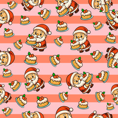Cute cartoon christmas seamless pattern featuring santa and holiday treats whimsical design for festive celebrations