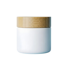 Modern white skincare jar with natural bamboo lid perfect for beauty product mockups and sustainable branding
