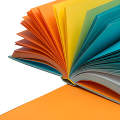 Vibrant open book showcases a spectrum of colorful pages fanning out, symbolizing creativity and knowledge exploration