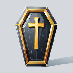 Obraz premium Cartoon Coffin Illustration with Golden Cross - Death and Burial Concept