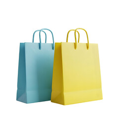 Vibrant shopping bags in cheerful blue and sunny yellow offer a fresh modern aesthetic for retail promotions and e-commerce branding