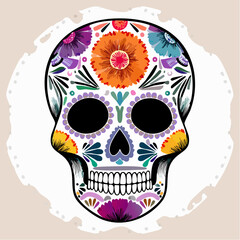 Sugar Skull Art with Vibrant Floral Decoration for Day of the Dead
