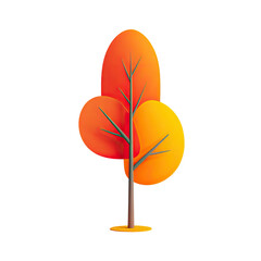 Stylized autumn tree with orange and yellow leaves, simple brown trunk, and small base on a black background