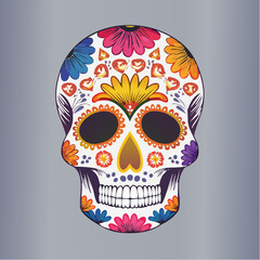 Day of the Dead Sugar Skull Illustration with Colorful Floral Designs