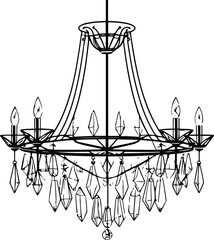 Minimalist line art of a chandelier with crystal shapes 1