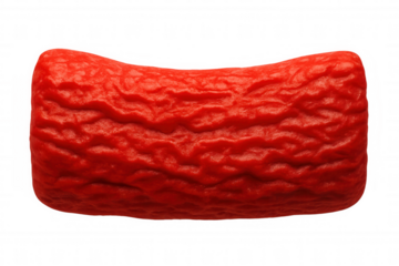 Red textured plasticine block creating abstract organic shape and wrinkled surface pattern on transparent background