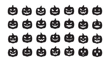 Halloween Pumpkin Silhouette Icons – Jack‑o'-Lantern Faces Vector isolated on white background