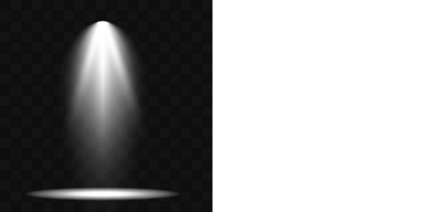 Vector design of bright illuminated scene with glowing white spotlights creating festive atmosphere. 