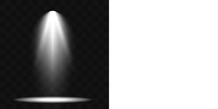 Vector design of bright illuminated scene with glowing white spotlights creating festive atmosphere. 