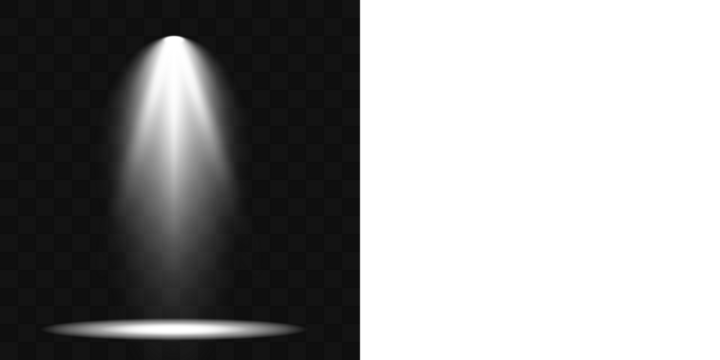 Vector design of bright illuminated scene with glowing white spotlights creating festive atmosphere. 