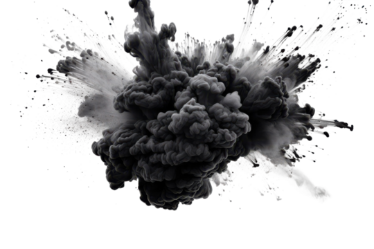Dramatic smoke explosion effect against a black backdrop