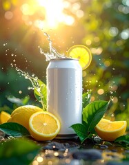 Chilled White Can With Lemon Slices and Tea Leaves