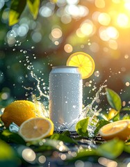 Chilled White Can With Lemon Slices and Tea Leaves