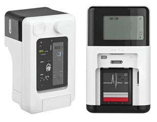 Fototapeta premium Dual digital pill sensor collection isolated on transparent background.