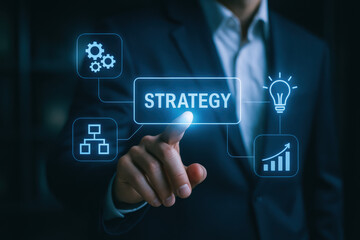 Strategy and optimization inspire workflow innovation idea growth progress and improvement for business success