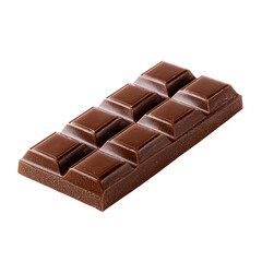 Obraz premium A dark brown chocolate bar, glossy and segmented into twelve rectangular pieces, rests at a slight angle against a black background