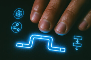 traces glowing pipeline while workflow integration and technology bring vibrant innovation with digital process