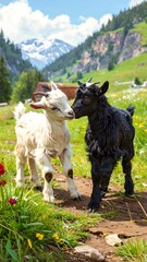 Two baby goats in a meadow