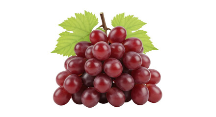 Isolated dark red grapes with leaves, healthy eating and fresh organic fruit concept