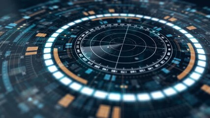 Motion graphic of glowing radar scanning inside futuristic HUD interface, representing detection, tracking, and digital technology concept. - Powered by Adobe