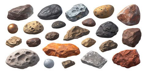 Meteorite PNG Set &ndash; Realistic Space Rocks and Asteroids Isolated on Transparent Background