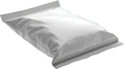 Glossy White Packaging Bag with a Tear Notch on Transparent Background Ideal for Food, Snacks, or Powder Products in Stock Photography for Commercial Use