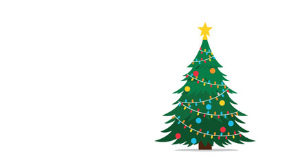 A beautifully decorated evergreen christmas tree awaits the holiday season. It is adorned with colorful ornaments and a bright yellow star on top.