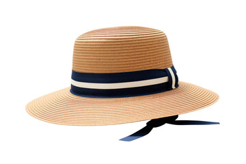 Stylish straw boater hat with a navy ribbon detail