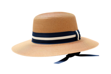 Stylish straw boater hat with a navy ribbon detail