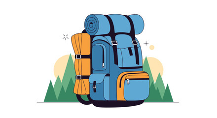 A detailed illustration of a blue and orange backpack ready for adventure.