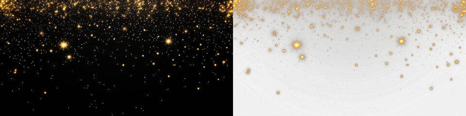 Sparkling golden star overlay on contrasting black and white backgrounds, creating a magical ambiance for design projects, invitations, or festive celebrations with copy space