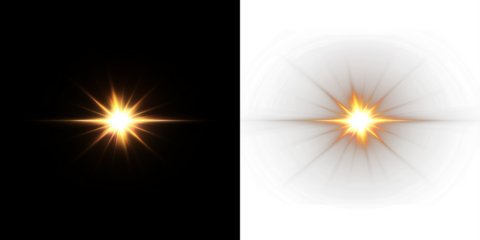 Bright starburst effect overlay with radiant light and glowing edges, creating a dynamic visual impact for design projects and artistic compositions with copy space