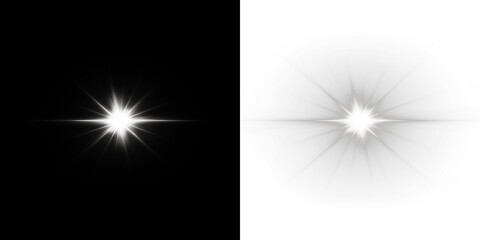 Bright starburst overlay on contrasting black and white backgrounds, creating a dynamic visual effect for creative projects and design applications with copy space