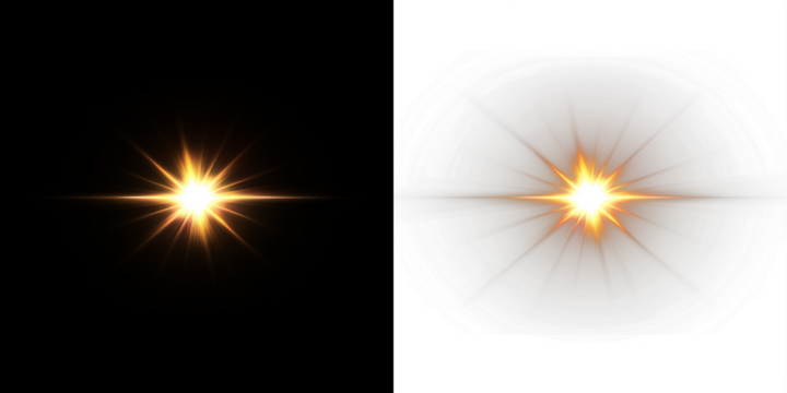 Bright starburst effect overlay with radiant light and glowing edges, creating a dynamic visual impact for design projects and artistic compositions with copy space