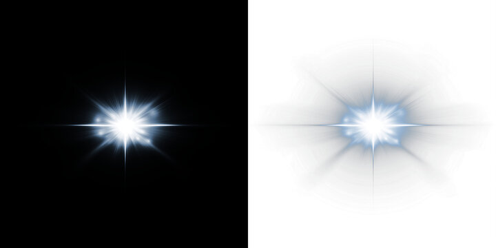 Bright starburst overlay on contrasting black and white backgrounds, creating a dynamic visual effect for creative projects and design applications with copy space