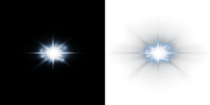 Bright starburst overlay on contrasting black and white backgrounds, creating a dynamic visual effect for creative projects and design applications with copy space