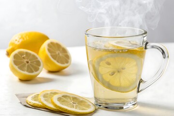 Glass of lemonade with lemon slices in it