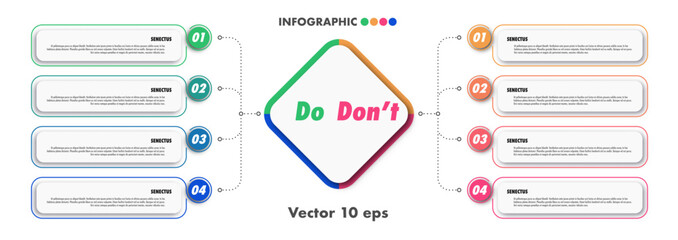 Do and dont infographic vector design template colorful trendy style for presentation, start up, logic analysis, presentation, business strategy 10 eps