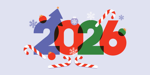 New Year 2026 Celebration Vector Illustration – Festive Typography Design, festive, winter, christmas, candy