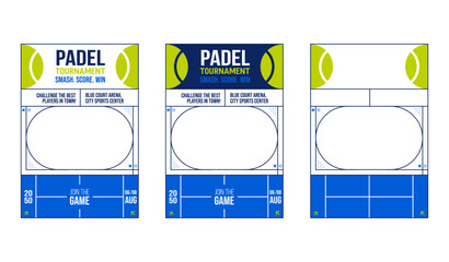 Padel tournament poster customizable layout. Vector template for sports events and club promotions. Editable strokes.