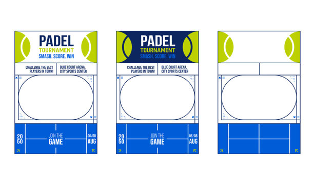 Padel tournament poster customizable layout. Vector template for sports events and club promotions. Editable strokes.