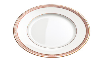 Elegant white plate with gold trim on a black surface