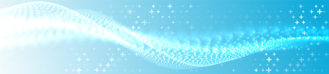 Genetics science. Digital healthcare. Particles effect. Abastract healthcare medical background. New technology, innovation, research in medicine.